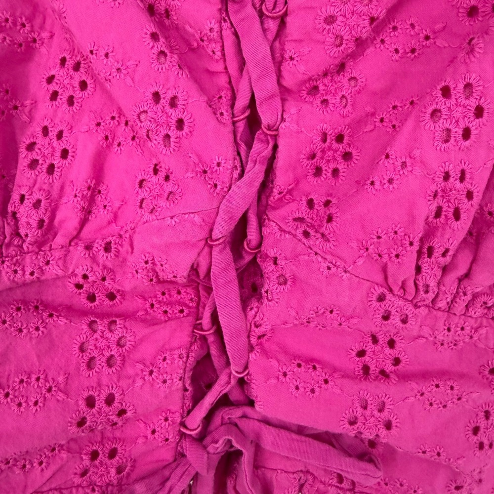 Wild‎ Fable Eyelet Cami Womens XXL Pink Lace Up Smocked Boho Top Barbie Babydoll - Picture 2 of 5